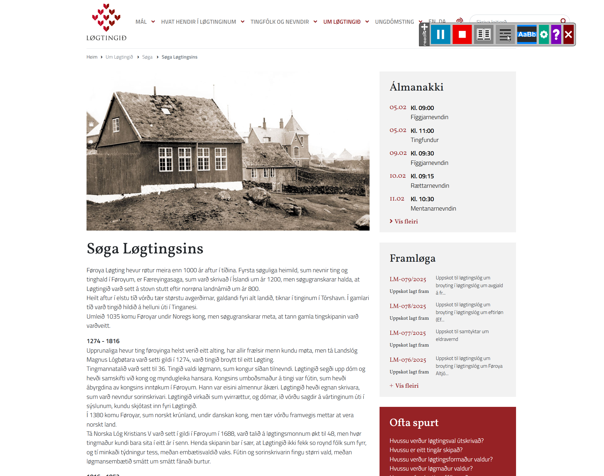 Lesifunkan Á Heimasíðu Løgtingsins